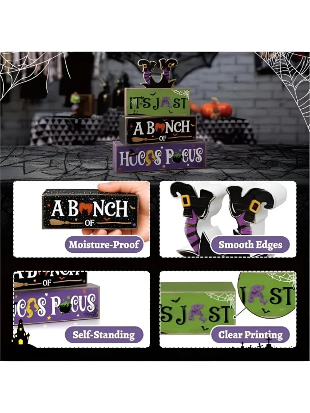 Hocus Pocus Decor, Vintage Halloween Decorations Indoor Table Sign for Home